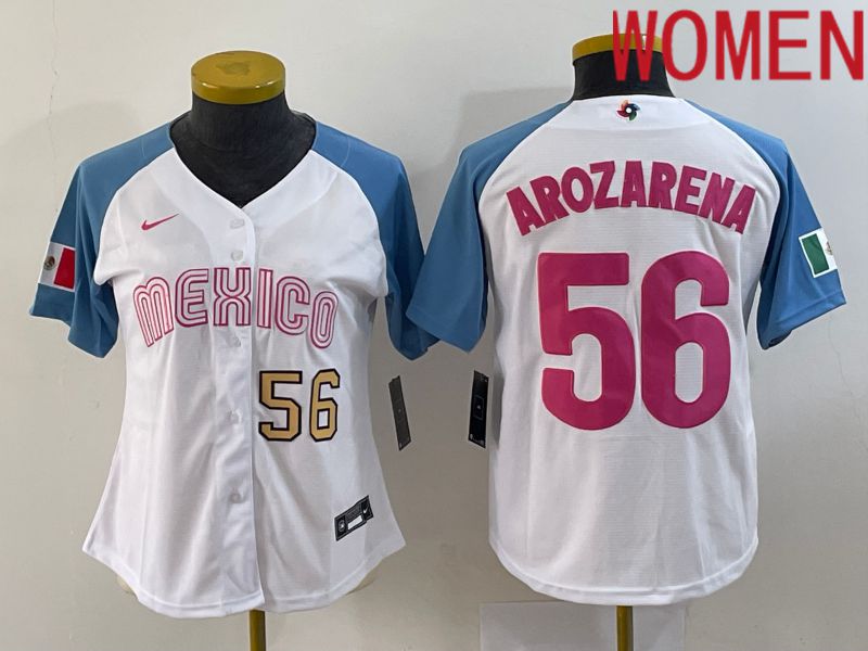 Women 2023 World Cub Mexico 56 Arozarena White Nike MLB Jersey6